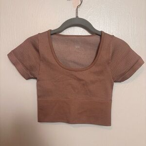 Offline by Aerie Women’s Top Ribbed Crop Short Sleeve Workout Brown Size XS